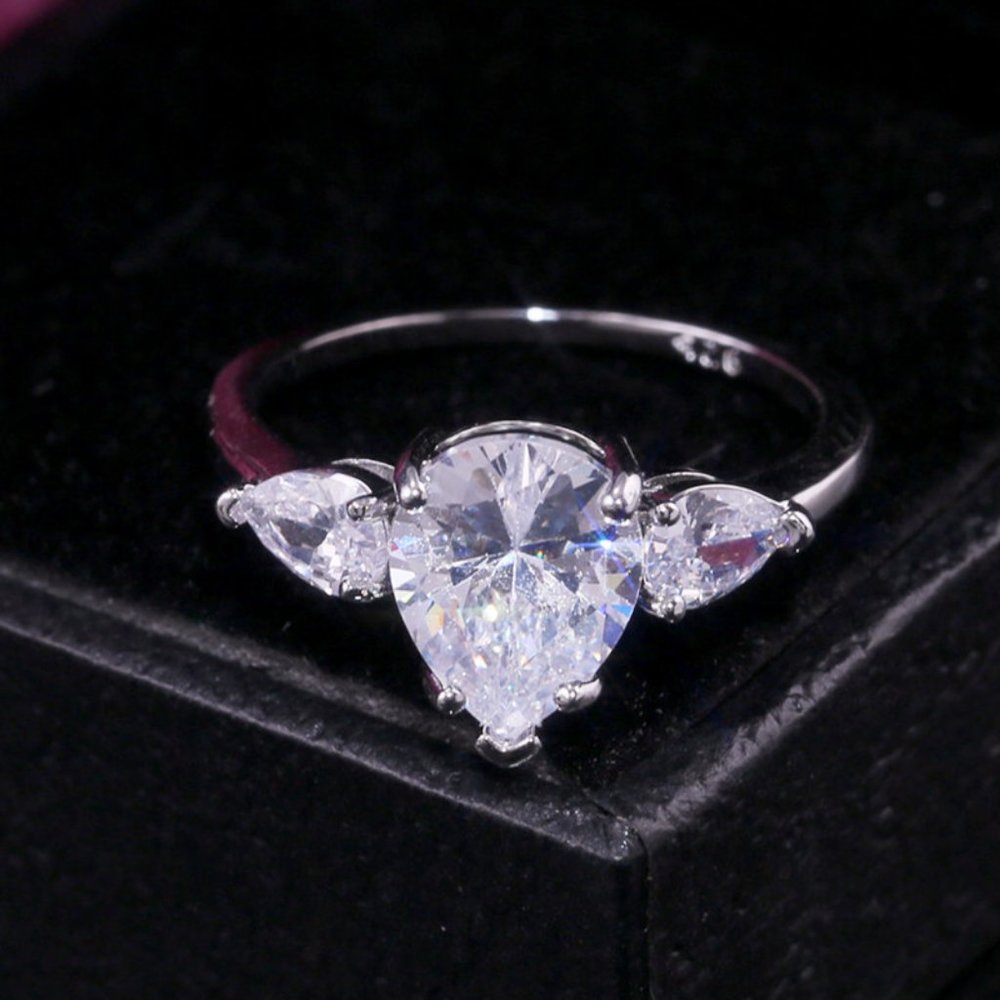 New Girls Water Drop 925 Silver Diamond Ring - Picture 4 of 5